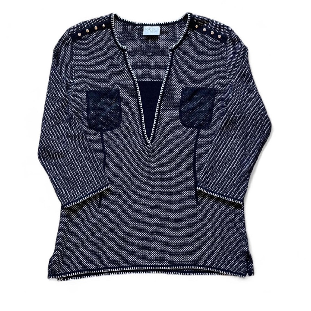 Faber size small Navy blue cotton sweater cottagecore knit with pockets
